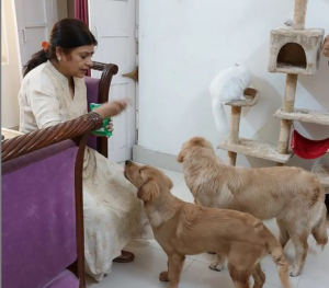 Malini Awasthi with pets